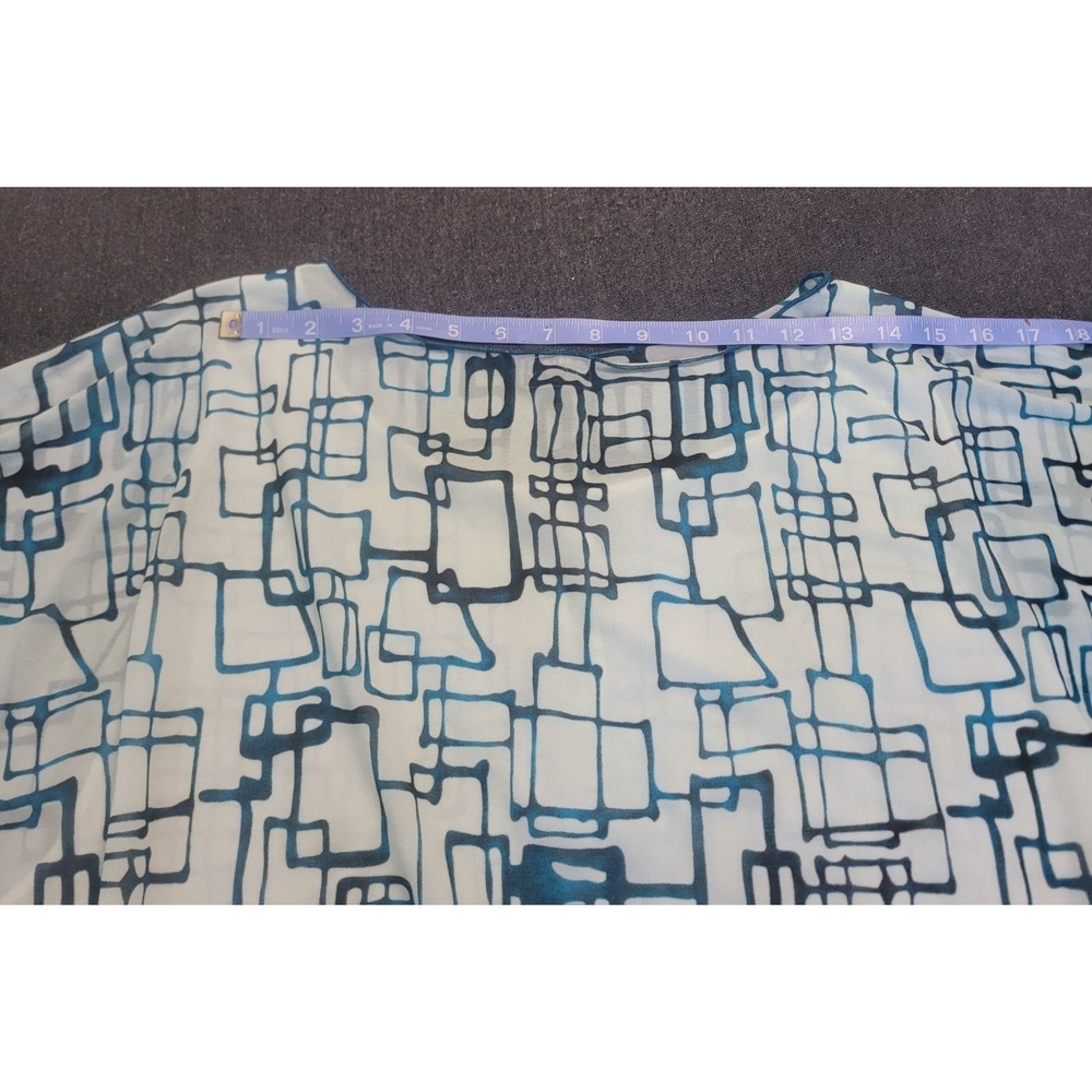 Vintage 90s Y2K Bat Wing Top Sheer Baby Blue Geometric Fang Glam L/XL Tie Waist - Picture 8 of 12